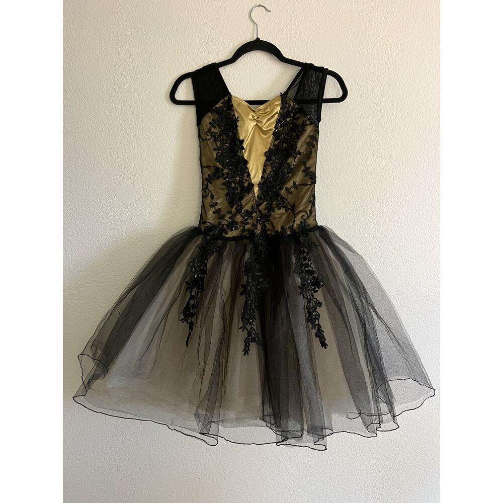 Weissman Dance Costume Girls LC Black and Gold Tutu Dress Size 14